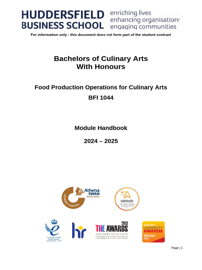 BFI 1044 - Module Handbook For Culinary Arts - 1 Year | PDF | Cooking ...