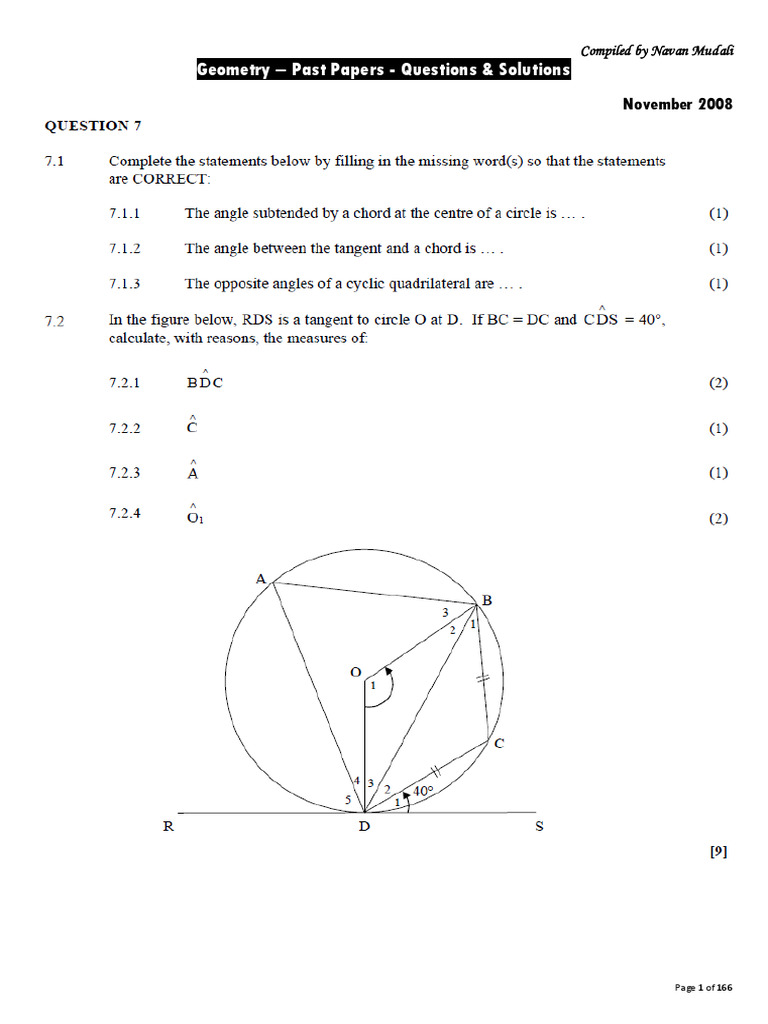 Geometry Past Papers: Questions & Solutions | PDF