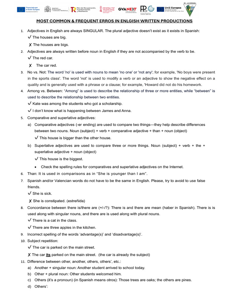 Common English Writing Errors Explained | PDF | Adjective | Noun