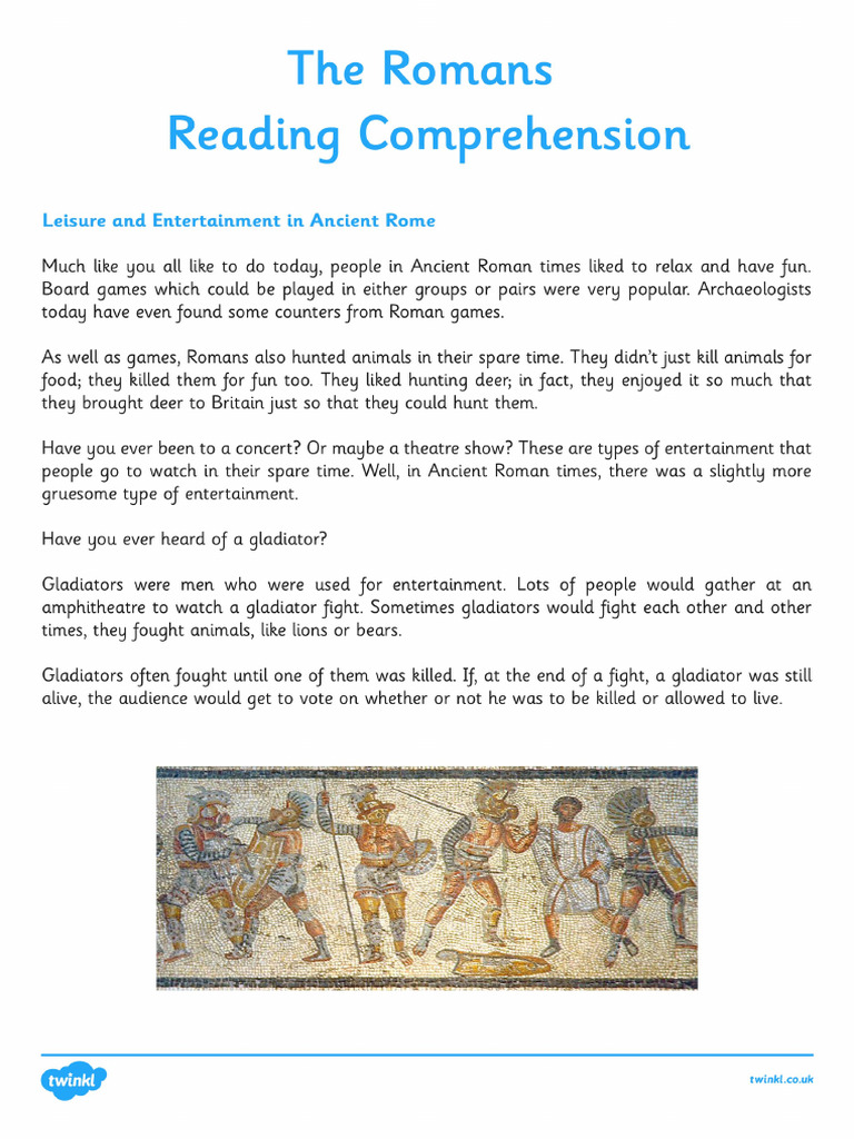 The Romans Leisure Activities Reading Comprehension | PDF