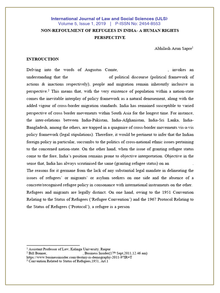 Refugee Non-Refoulement in India: Rights Analysis | PDF | Refugee ...
