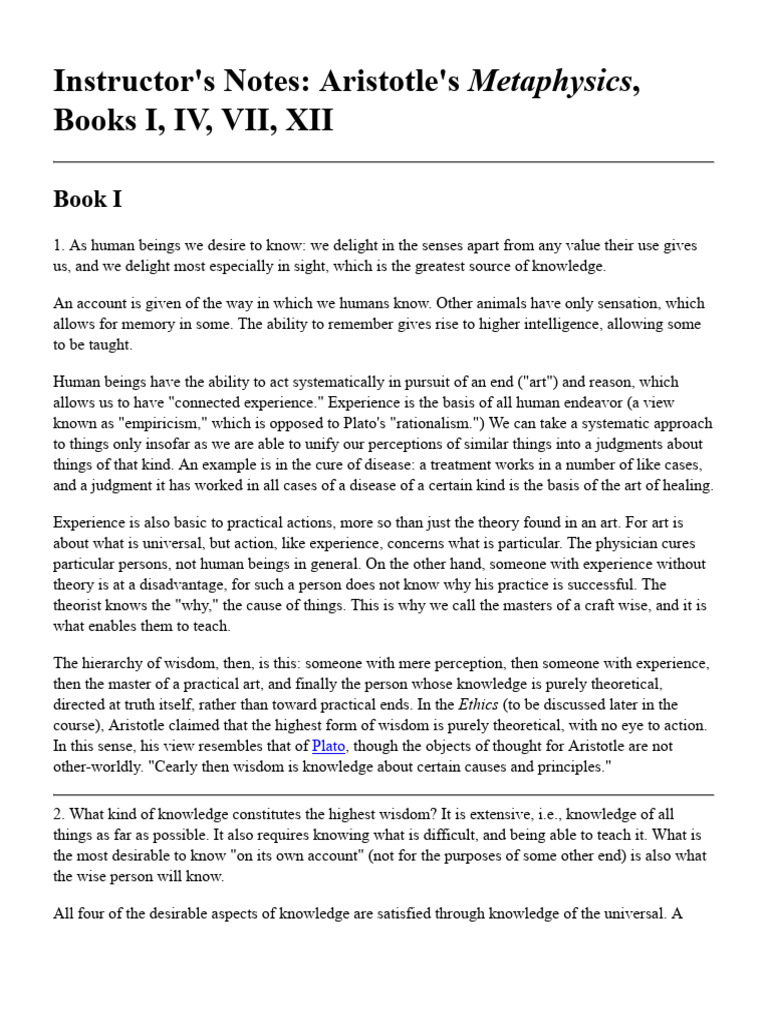 Instructor's Notes Imetaphysics I | PDF | Substance Theory | Knowledge
