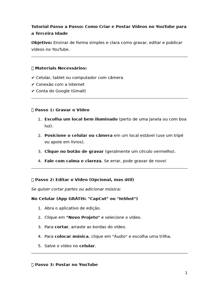 Tutorial Passo A Passo Youtube | PDF