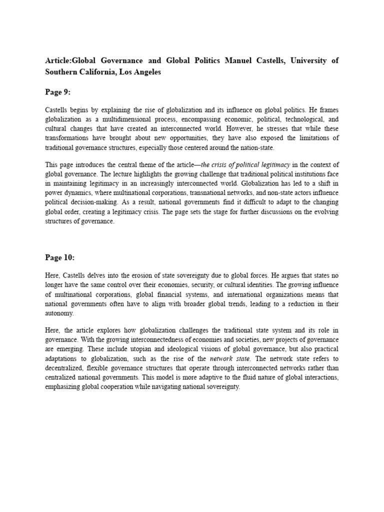 Global Governance in a Globalized World | PDF | Governance | Global ...