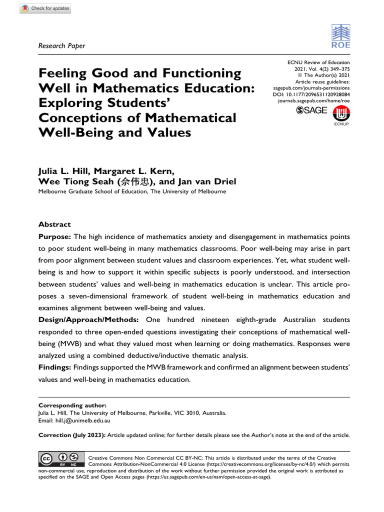 Student Well-Being in Math Education | PDF | Well Being | Affect ...