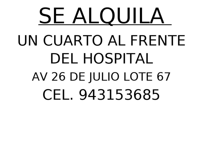 Se Alquila Cuarto Frente al Hospital | PDF