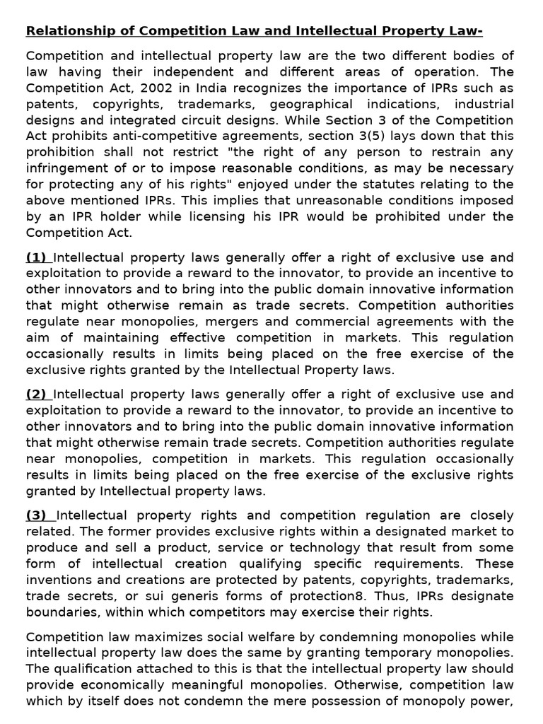 Competition Law vs. Intellectual Property Law | PDF | Intellectual ...
