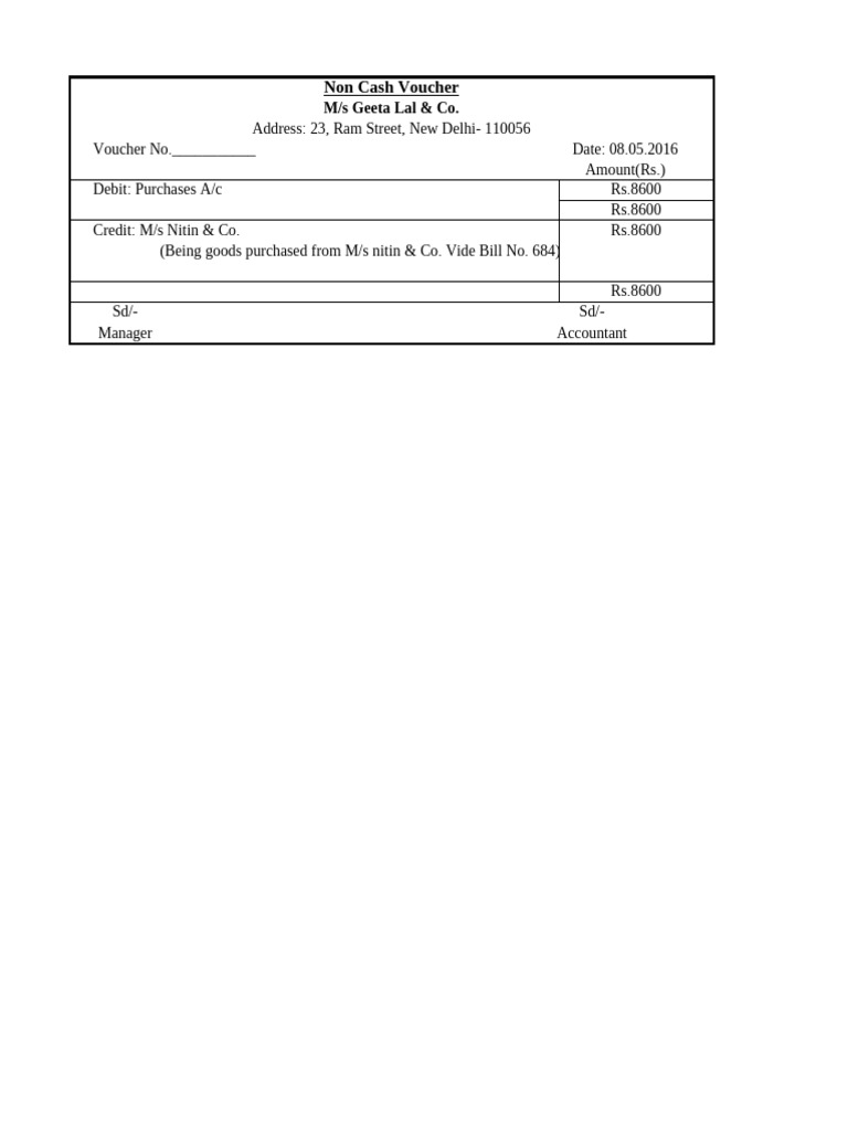 Non Cash Voucher Example Template | PDF