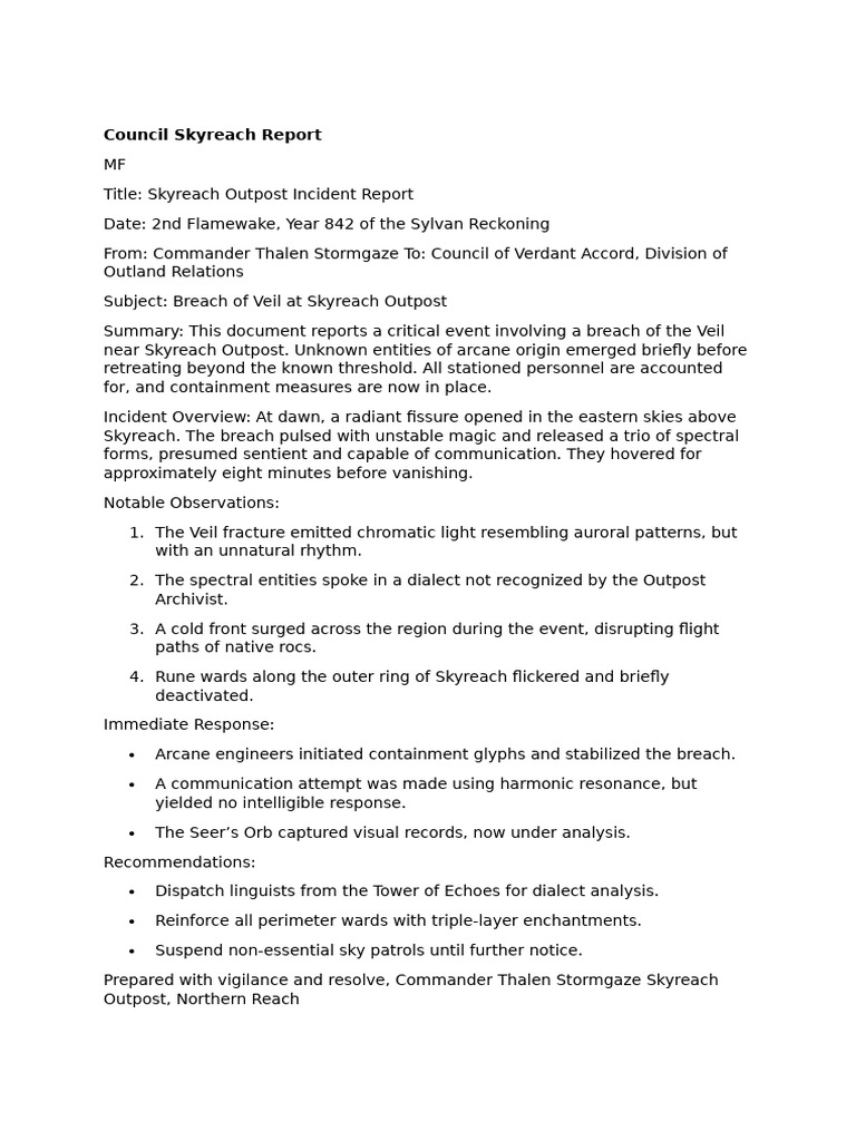 Skyreach Outpost Breach Report | PDF
