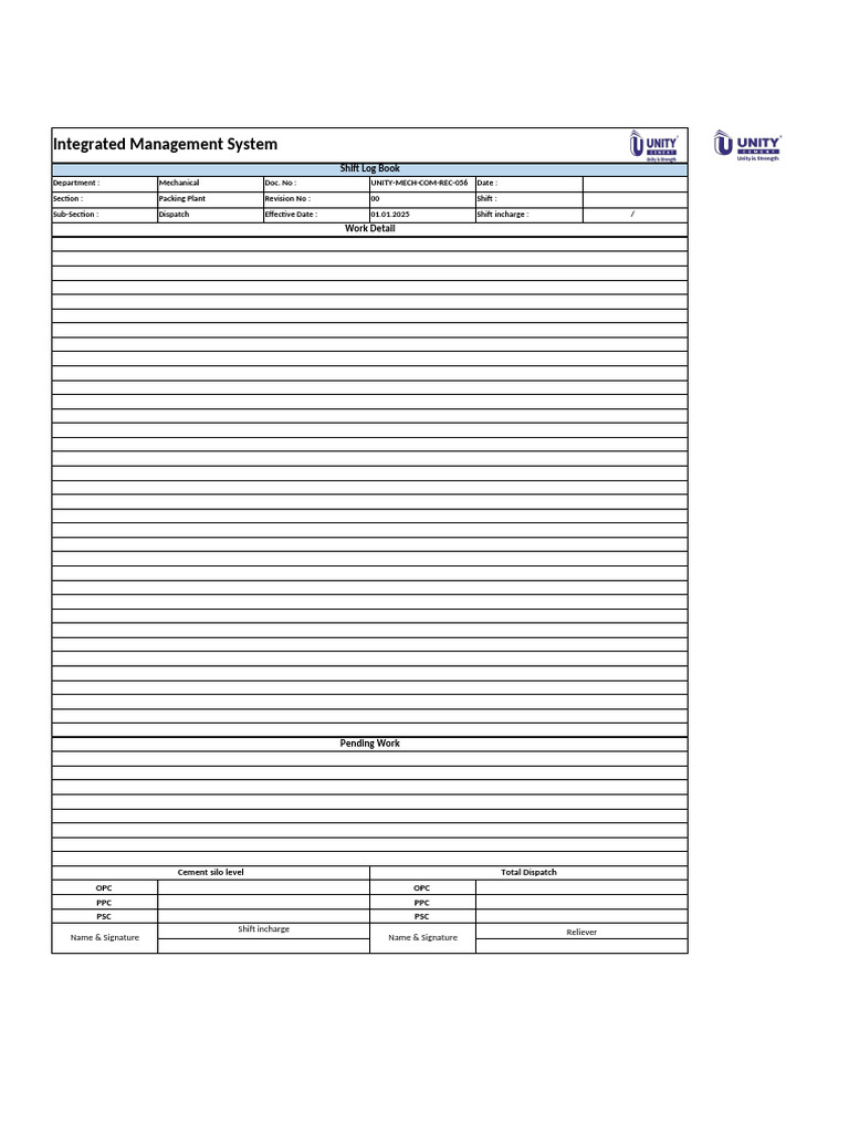 Mechanical Shift Log Book Template | PDF | Cement | Building Engineering