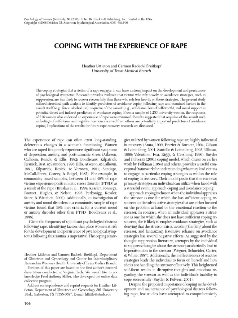 Coping With The Experience of Rape: Heather Littleton and Carmen ...