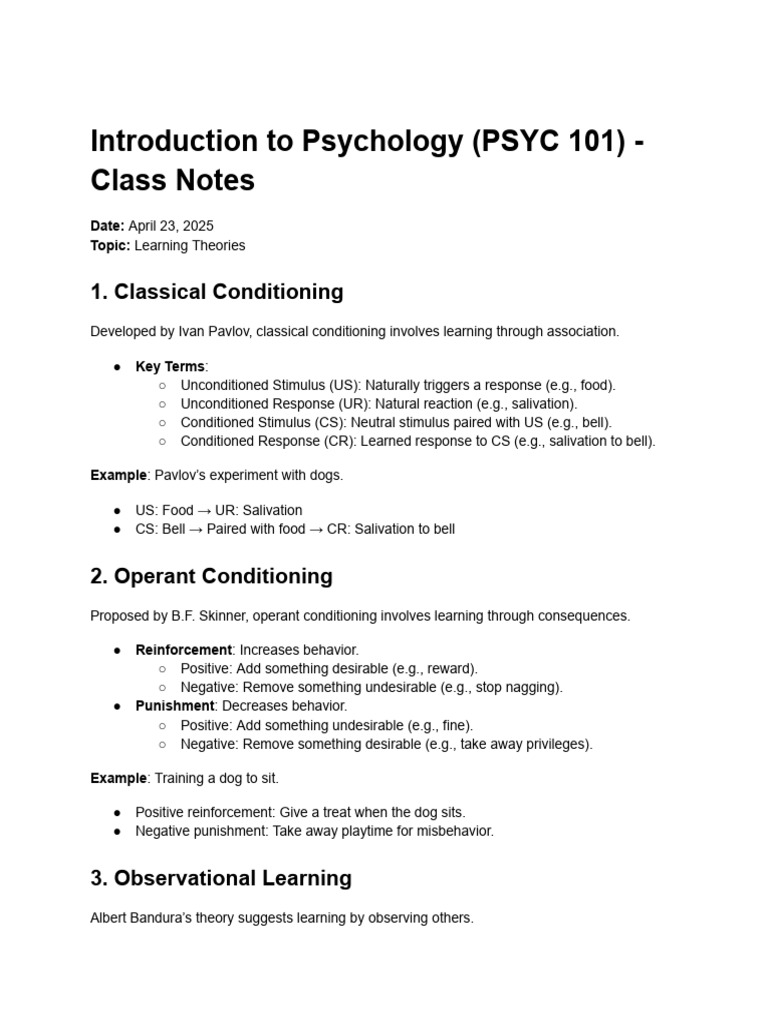 Learning Theories in Psychology 101 | PDF