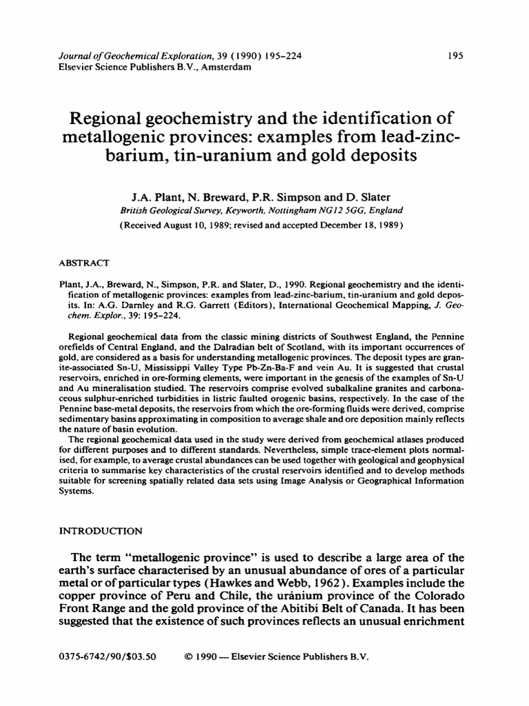 Plant Regional Geochem JGE39 p195-224 | PDF | Sedimentary Basin ...