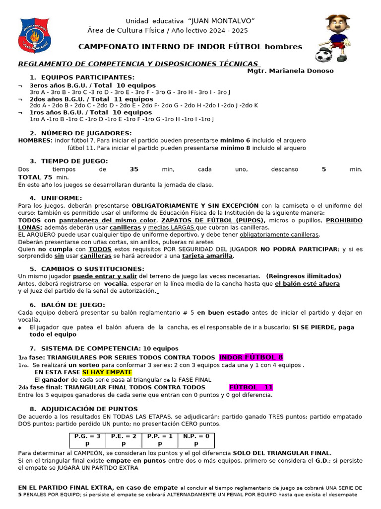 Reglas del Campeonato de Indor Fútbol | PDF | Asociación de Futbol ...
