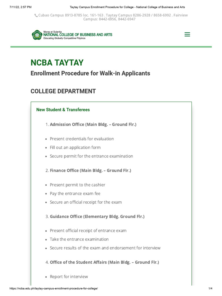 Taytay Campus Enrollment Procedure For College - National College of ...