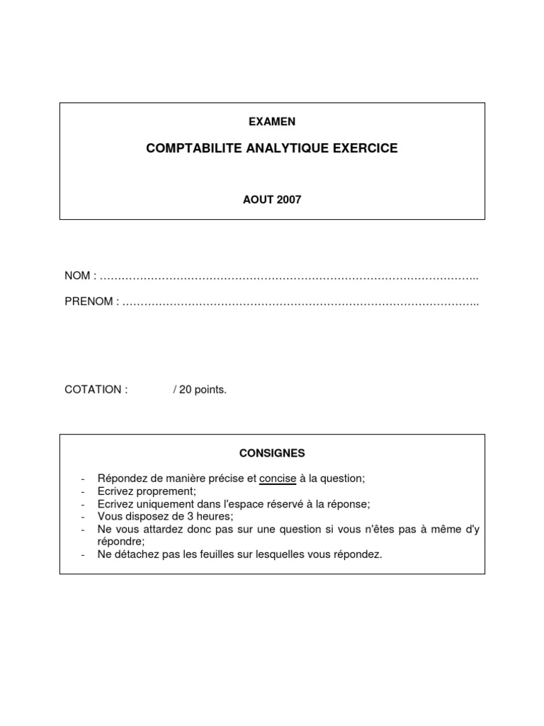 Bac 2007 : Examen de comptabilité | PDF | Inventaire | Business