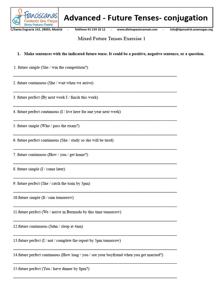 Advanced Future Tenses Exercises | PDF | Grammatical Tense | Languages