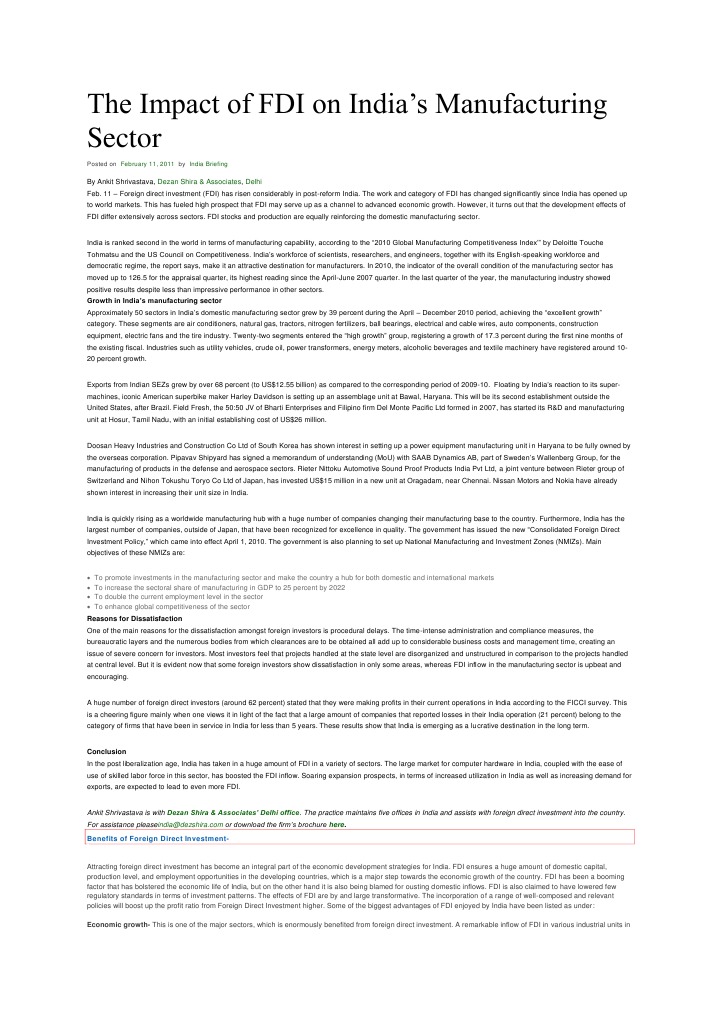 The Impact of FDI On India | PDF | Foreign Direct Investment | Retail