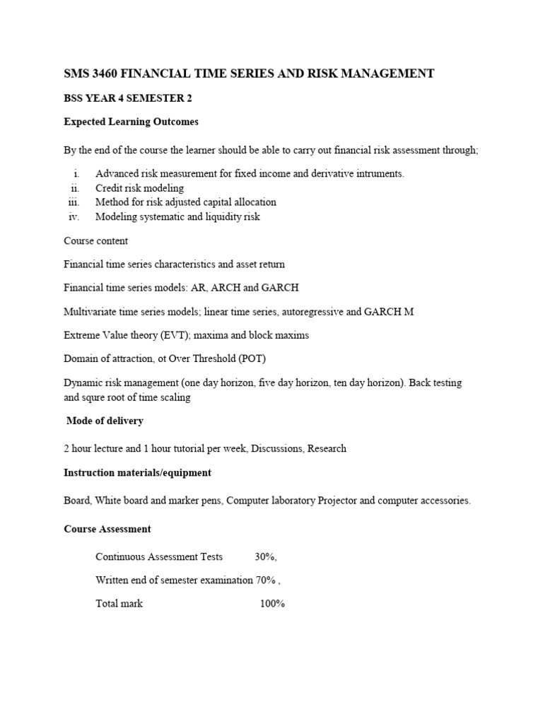 Financial Risk Management Course Overview | PDF