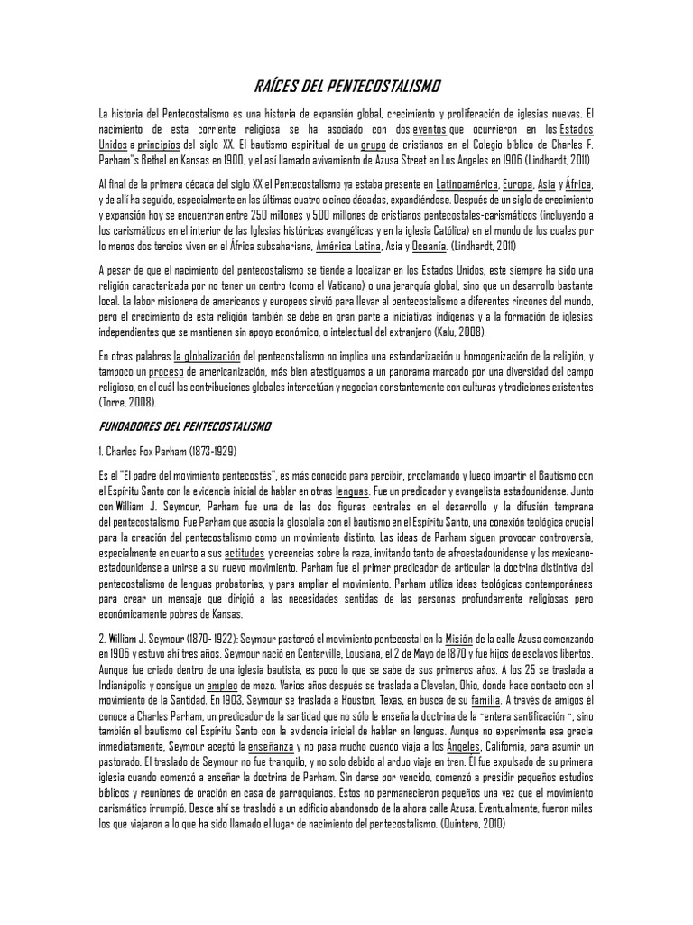 Historia y Fundadores del Pentecostalismo | PDF | Pentecostalismo ...