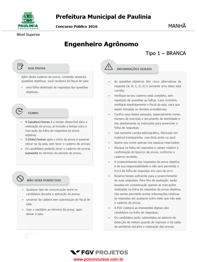 Prova de Engenheiro Agrônomo Paulínia | PDF | Agricultura | Solo