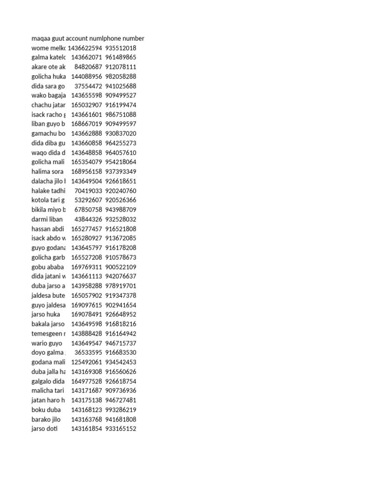 Account Names and Phone Numbers List | PDF