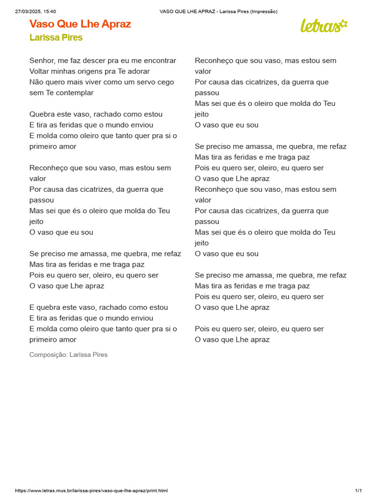 Vaso Que Lhe Apraz - Larissa Pires | PDF