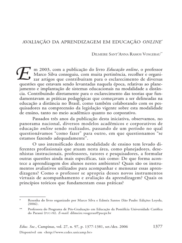 Avaliação da Aprendizagem Online | PDF | Aprendizado | Pedagogia