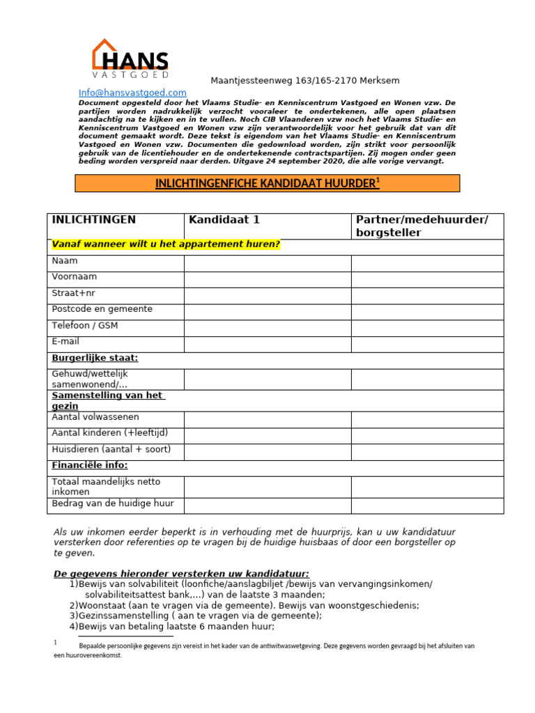 Inlichtingenfiche Kandidaat Huurder | PDF