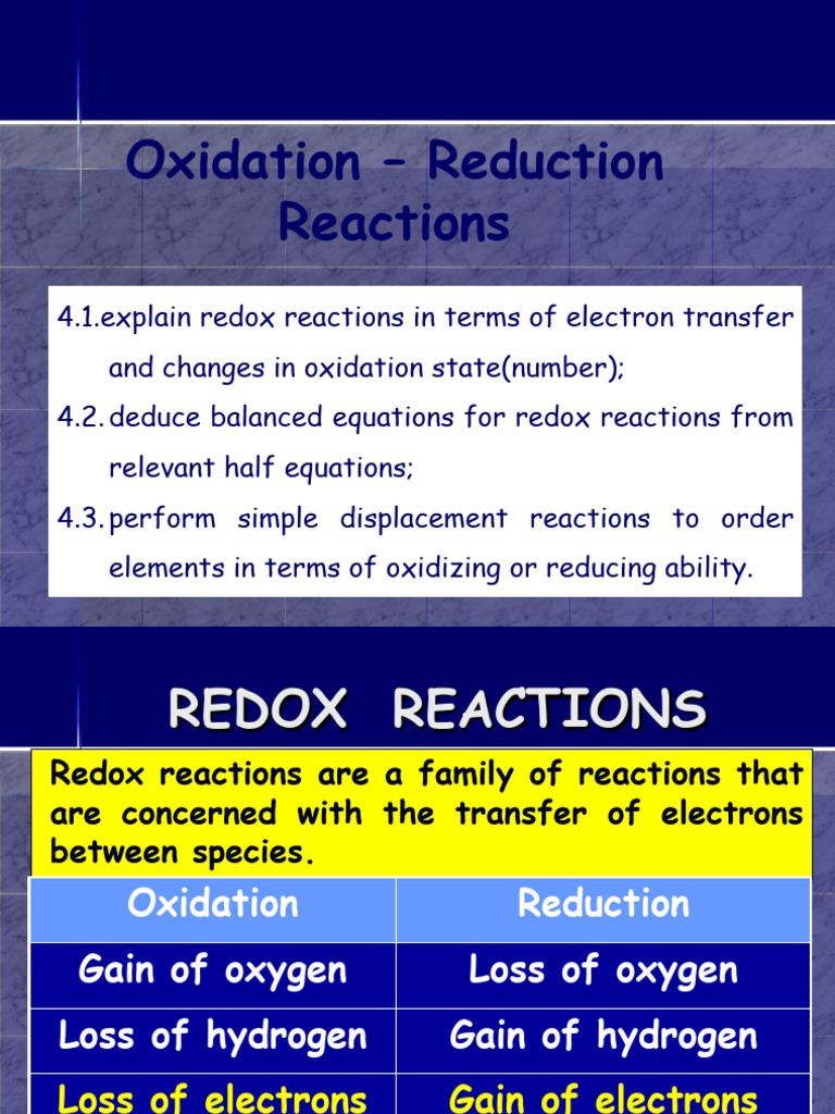 Understanding Redox Reactions and Balancing | PDF | Redox | Chemical ...