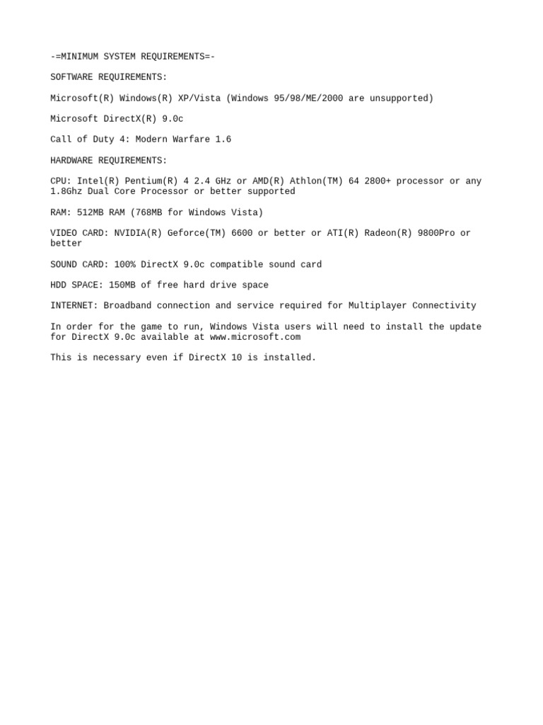Call of Duty 4 System Requirements | PDF