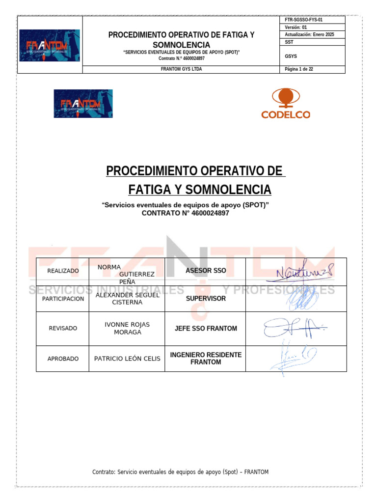 Procedimiento de Fatiga y Somnolencia | PDF | Seguridad y salud ...