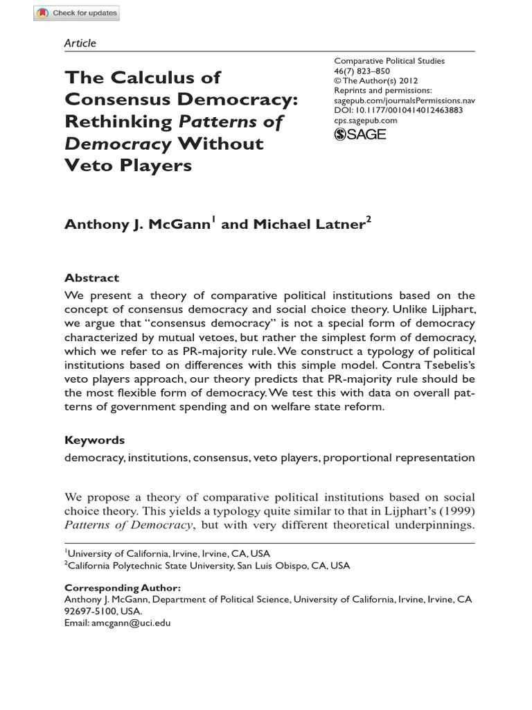 Mcgann and Latner The Calculus of Consensus Democracy - Rethinking ...