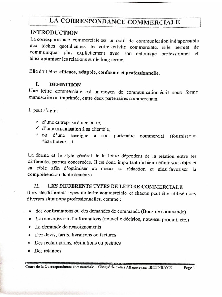 Le Cours de Correspondance Commerciale | PDF