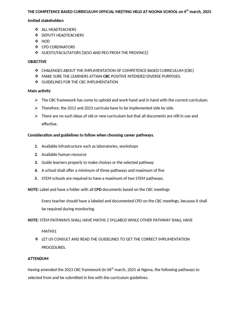 CBC Implementation Guidelines Meeting | PDF | Curriculum | Learning