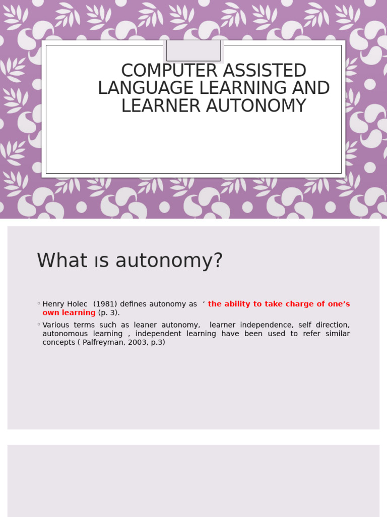 Computer Assisted Language Leanring and Learner Autonomy (1) 4 | PDF ...