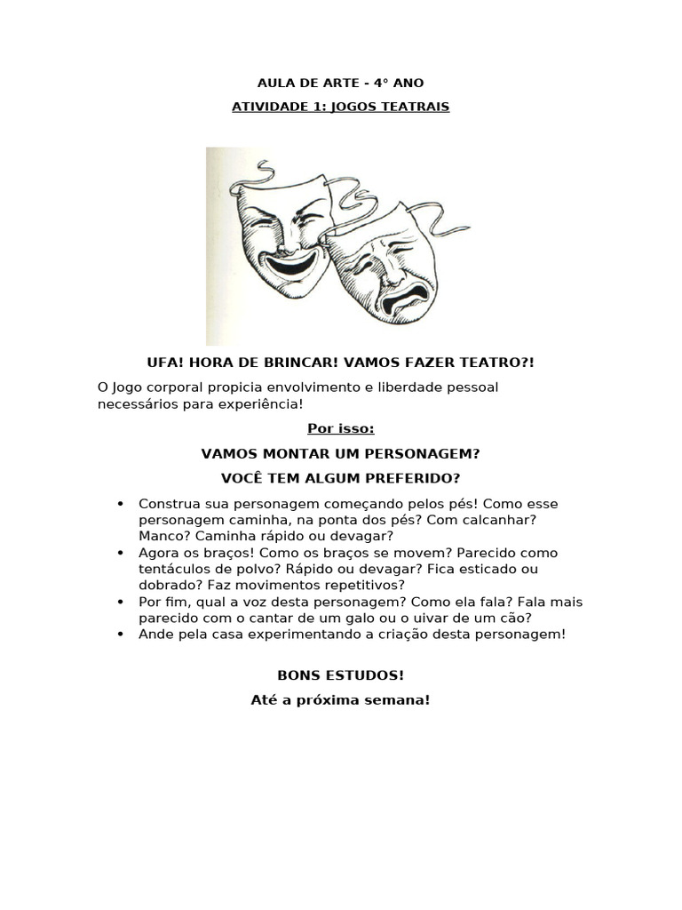 Atividades de Teatro para 4º Ano | PDF