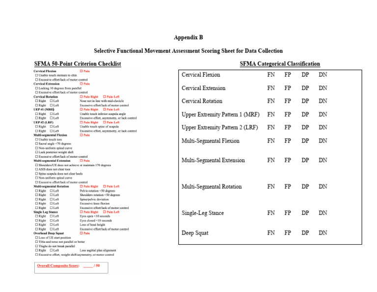 SFMA Scoring Sheet for Movement Assessment | PDF