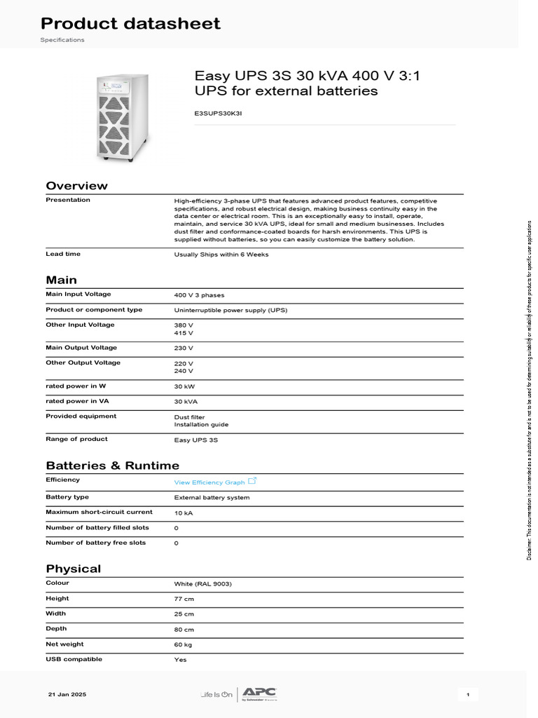 Easy UPS 3S 30 kVA 400V Overview | PDF | Electrical Engineering ...