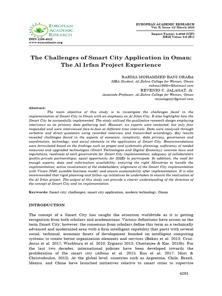 Smart City Challenges in Oman: Al Irfan Project | PDF | Dubai | Supply ...