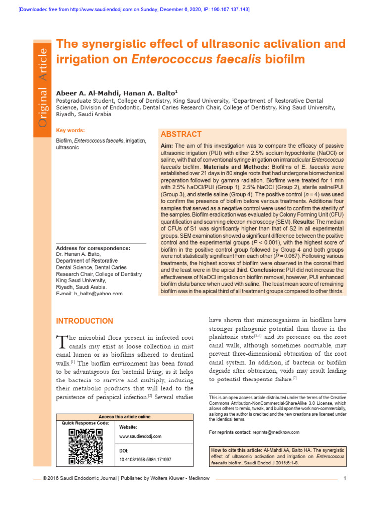 The Synergistic Effect of Ultrasonic Activation and | PDF | Medical ...