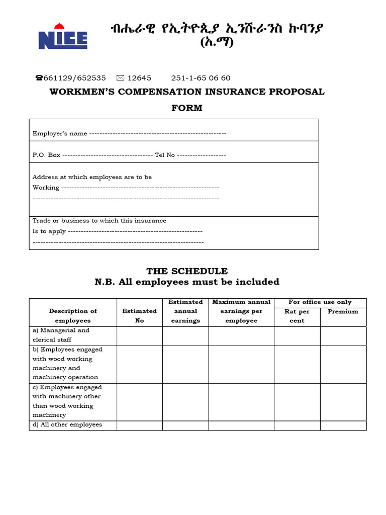 Workmen's Compensation Proposal Form | PDF
