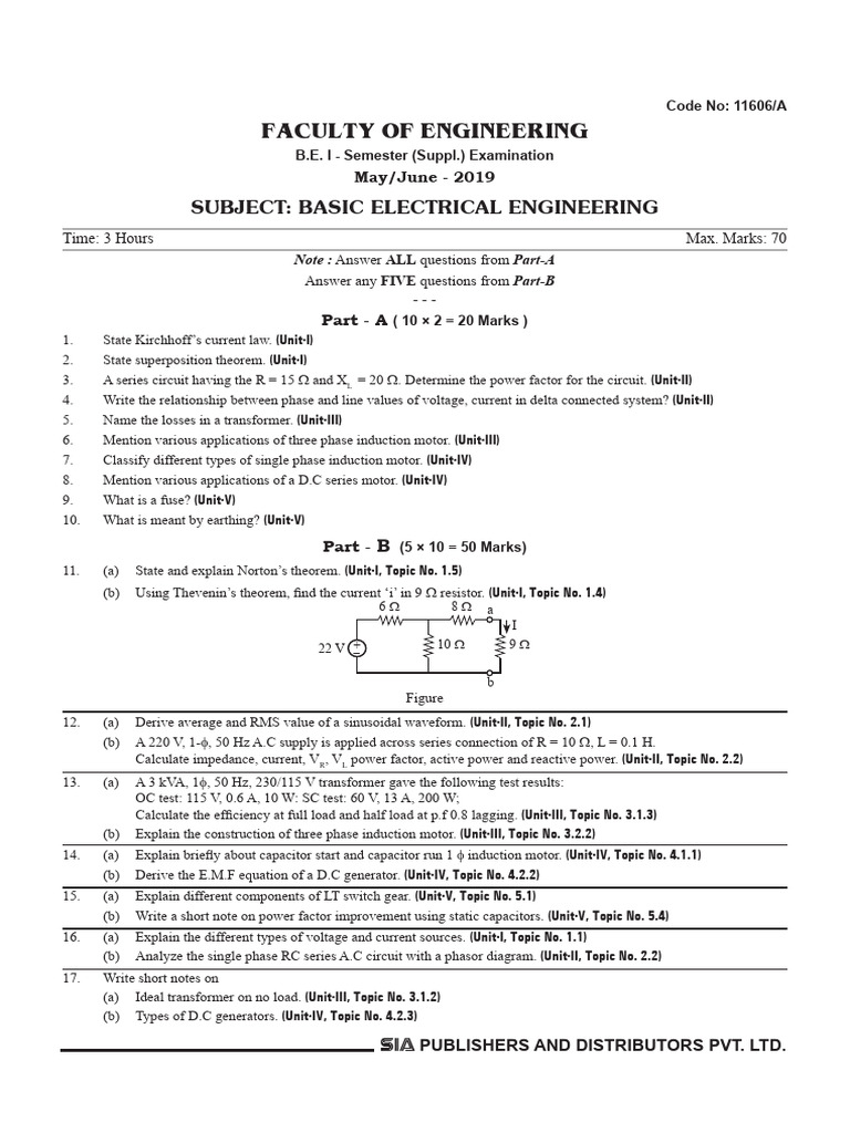 Basic Electrical Engineering Exam Solutions | PDF | Electrical ...