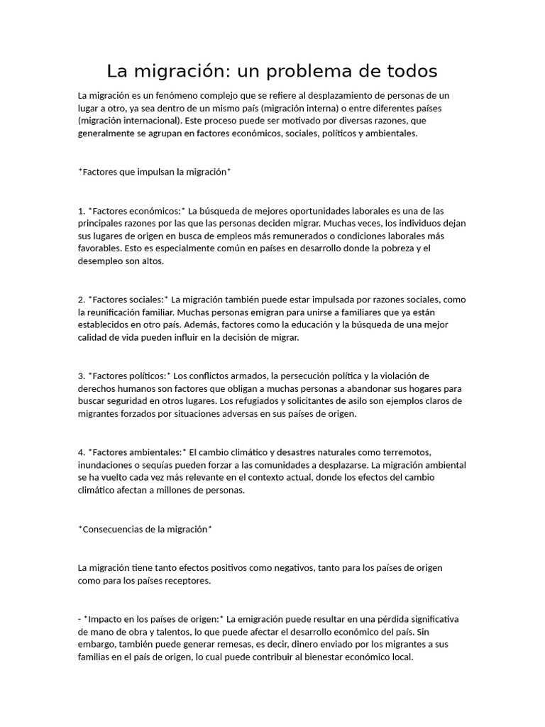 Causas y efectos de la migración global | PDF | Migración humana ...