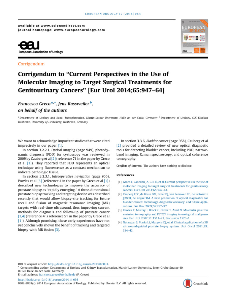 Corrigendum To “ Current Perspectives in The | PDF | Medical Imaging ...