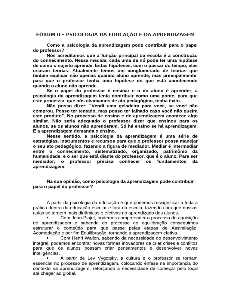Psicologia da Aprendizagem e Ensino | PDF | Aprendizado | Cognição