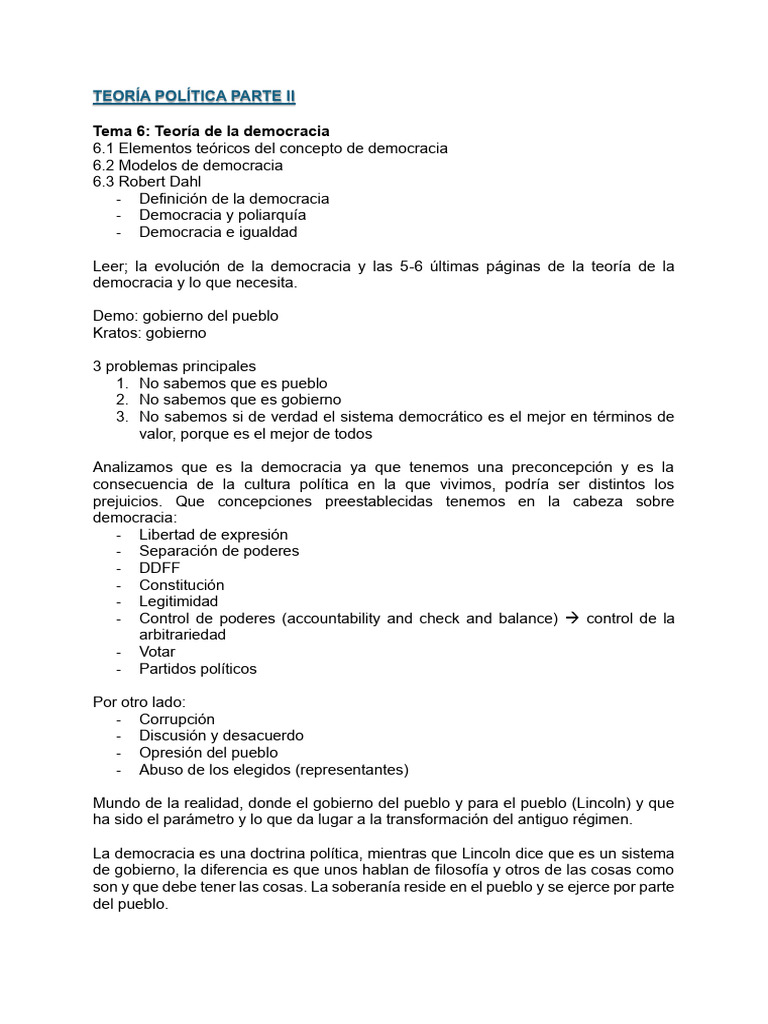 Teoría de la Democracia: Conceptos Clave | PDF | Democracia ...