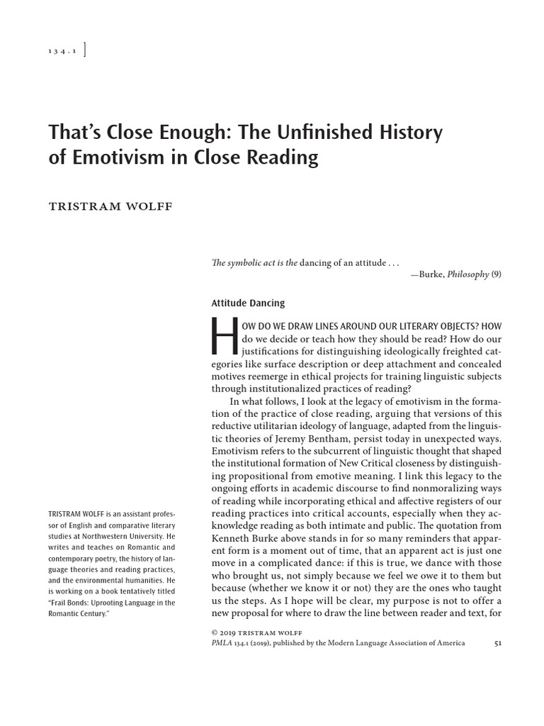 Thats Close Enough The Unfinished History of Emotivism in Close Reading ...