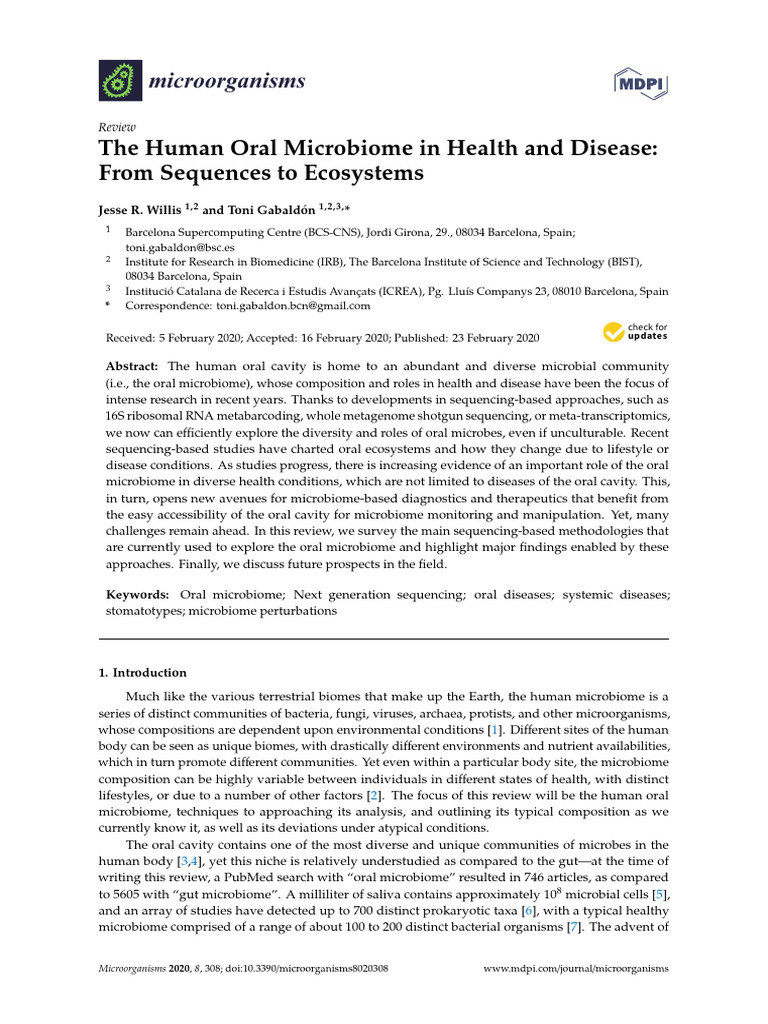 The Human Oral Microbiome in Health | PDF | 16 S Ribosomal Rna | Dna ...