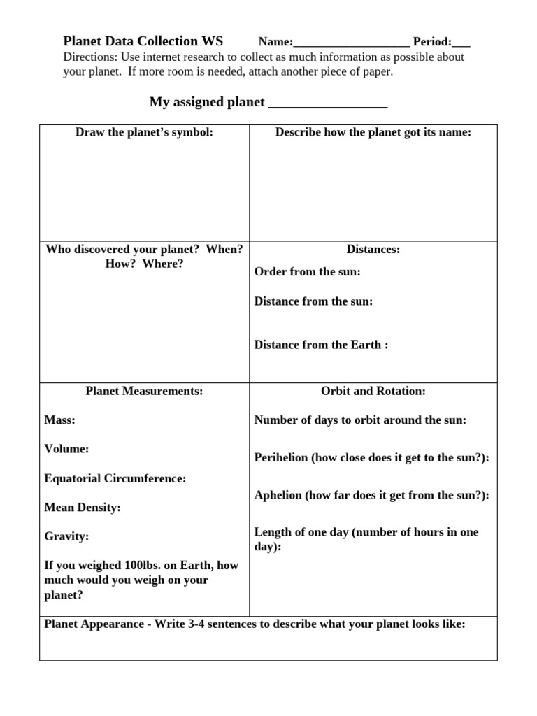 Planet Research Worksheet Template | PDF